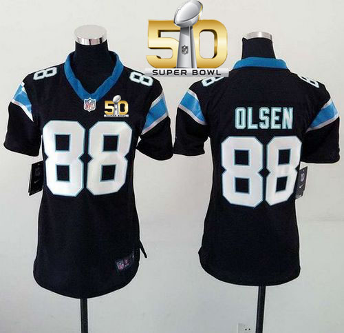  Panthers #88 Greg Olsen Black Team Color Super Bowl 50 Women's Stitched NFL Elite Jersey
