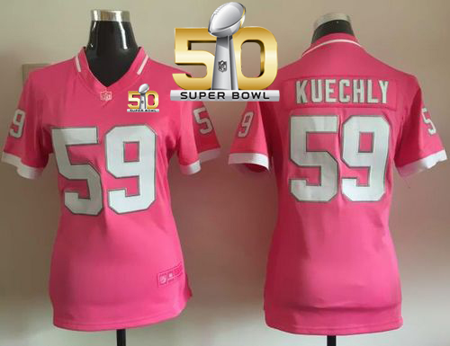  Panthers #59 Luke Kuechly Pink Super Bowl 50 Women's Stitched NFL Elite Bubble Gum Jersey