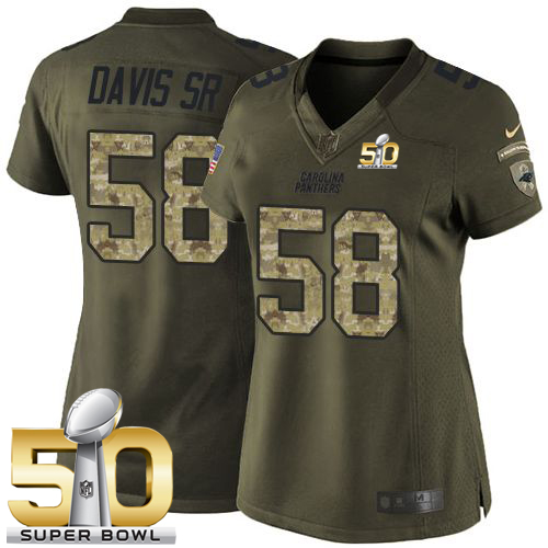  Panthers #58 Thomas Davis Sr Green Super Bowl 50 Women's Stitched NFL Limited Salute to Service Jersey