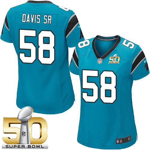  Panthers #58 Thomas Davis Sr Blue Alternate Super Bowl 50 Women's Stitched NFL Elite Jersey