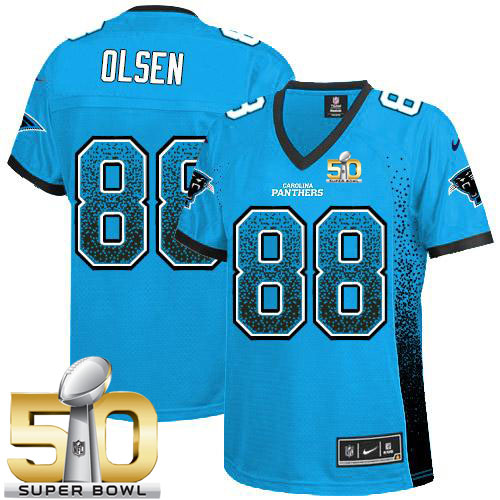  Panthers #88 Greg Olsen Blue Alternate Super Bowl 50 Women's Stitched NFL Elite Drift Fashion Jersey
