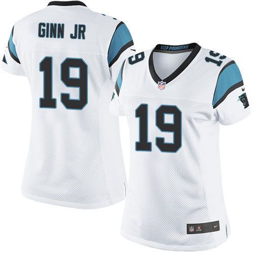  Panthers #19 Ted Ginn Jr White Women's Stitched NFL Elite Jersey