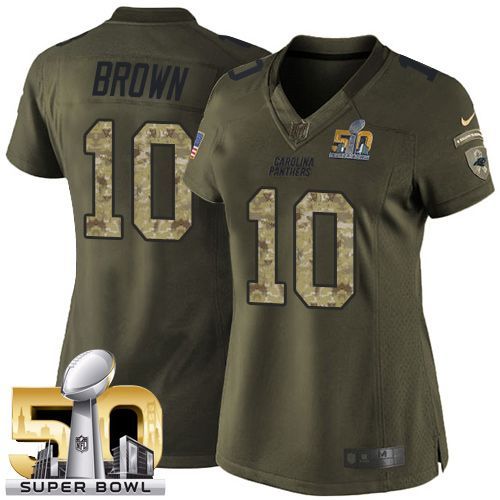  Panthers #10 Corey Brown Green Super Bowl 50 Women's Stitched NFL Limited Salute to Service Jersey