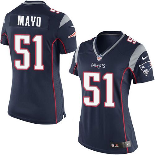  Patriots #51 Jerod Mayo Navy Blue Team Color Women's Stitched NFL New Elite Jersey