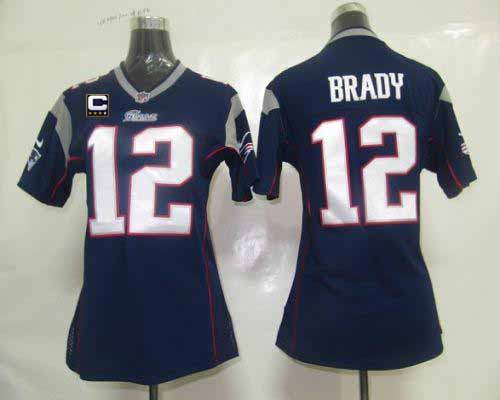 Patriots #12 Tom Brady Navy Blue Team Color With C Patch Women's Stitched NFL Elite Jersey