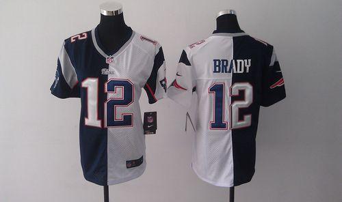  Patriots #12 Tom Brady Navy Blue/White Women's Stitched NFL Elite Split Jersey