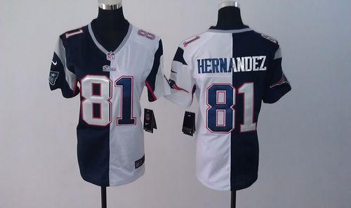  Patriots #81 Aaron Hernandez Navy Blue/White Women's Stitched NFL Elite Split Jersey