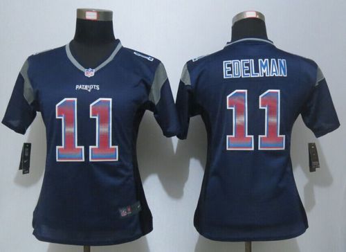  Patriots #11 Julian Edelman Navy Blue Team Color Women's Stitched NFL Elite Strobe Jersey
