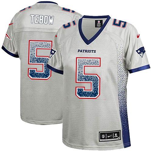  Patriots #5 Tim Tebow Grey Women's Stitched NFL Elite Drift Fashion Jersey