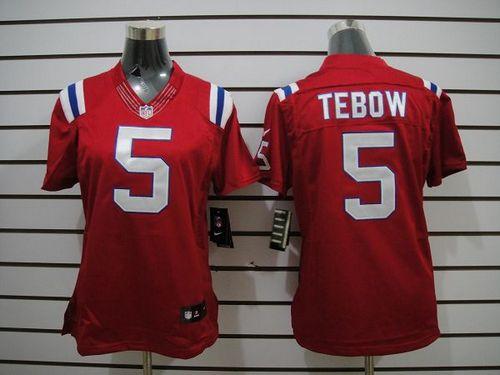  Patriots #5 Tim Tebow Red Alternate Women's Stitched NFL Limited Jersey