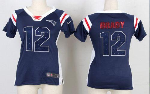  Patriots #12 Tom Brady Navy Blue Women's Stitched NFL Elite Draft Him Shimmer Jersey