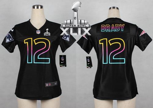  Patriots #12 Tom Brady Black Super Bowl XLIX Women's NFL Fashion Game Jersey