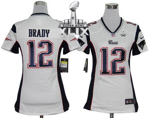  Patriots #12 Tom Brady White Super Bowl XLIX Women's Stitched NFL Elite Jersey