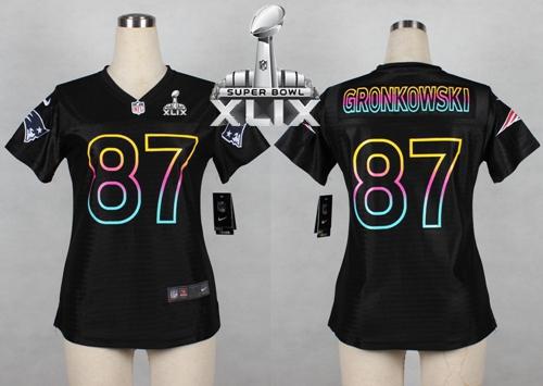 Patriots #87 Rob Gronkowski Black Super Bowl XLIX Women's NFL Fashion Game Jersey