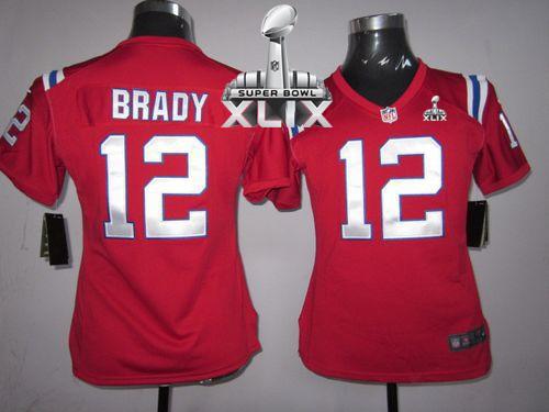  Patriots #12 Tom Brady Red Alternate Super Bowl XLIX Women's Stitched NFL Elite Jersey