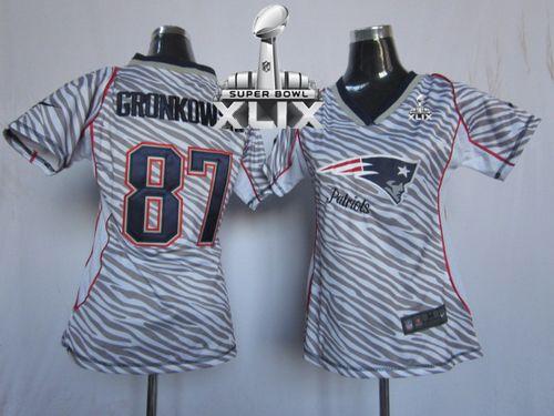  Patriots #87 Rob Gronkowski Zebra Super Bowl XLIX Women's Stitched NFL Elite Jersey