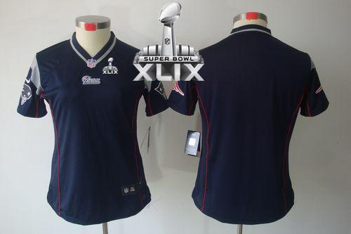  Patriots Blank Navy Blue Team Color Super Bowl XLIX Women's Stitched NFL Limited Jersey