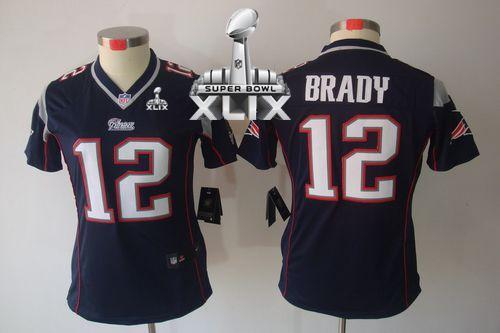  Patriots #12 Tom Brady Navy Blue Team Color Super Bowl XLIX Women's Stitched NFL Limited Jersey