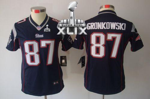  Patriots #87 Rob Gronkowski Navy Blue Team Color Super Bowl XLIX Women's Stitched NFL Limited Jersey