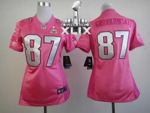  Patriots #87 Rob Gronkowski Pink Super Bowl XLIX Women's Be Luv'd Stitched NFL Elite Jersey