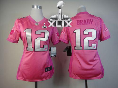  Patriots #12 Tom Brady Pink Super Bowl XLIX Women's Be Luv'd Stitched NFL Elite Jersey