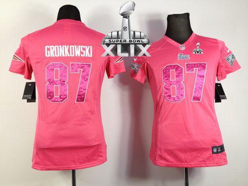  Patriots #87 Rob Gronkowski Pink Sweetheart Super Bowl XLIX Women's Stitched NFL Elite Jersey