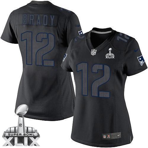  Patriots #12 Tom Brady Black Impact Super Bowl XLIX Women's Stitched NFL Limited Jersey
