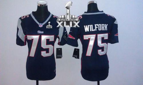  Patriots #75 Vince Wilfork Navy Blue Team Color Super Bowl XLIX Women's Stitched NFL Elite Jersey