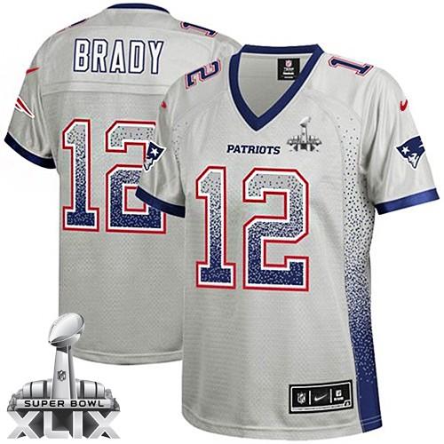  Patriots #12 Tom Brady Grey Super Bowl XLIX Women's Stitched NFL Elite Drift Fashion Jersey