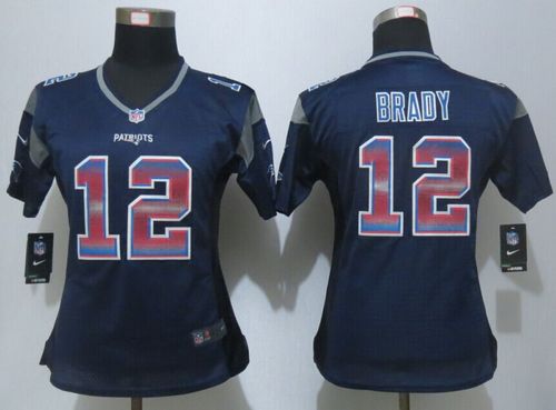  Patriots #12 Tom Brady Navy Blue Team Color Women's Stitched NFL Elite Strobe Jersey