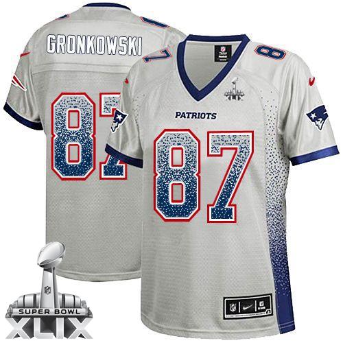  Patriots #87 Rob Gronkowski Grey Super Bowl XLIX Women's Stitched NFL Elite Drift Fashion Jersey