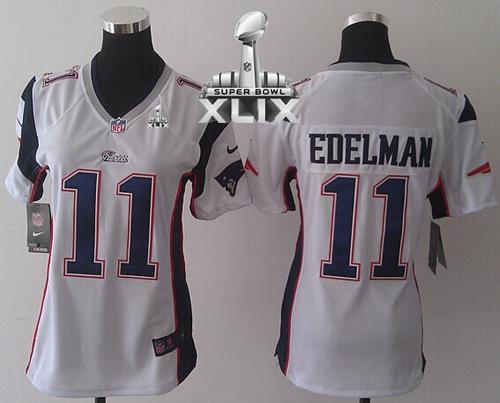  Patriots #11 Julian Edelman White Super Bowl XLIX Women's Stitched NFL Elite Jersey