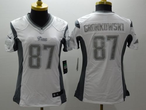  Patriots #87 Rob Gronkowski White Women's Stitched NFL Limited Platinum Jersey
