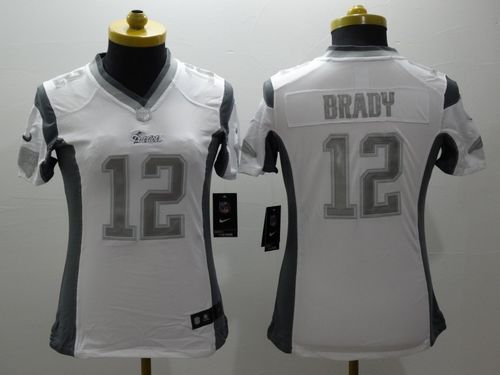  Patriots #12 Tom Brady White Women's Stitched NFL Limited Platinum Jersey