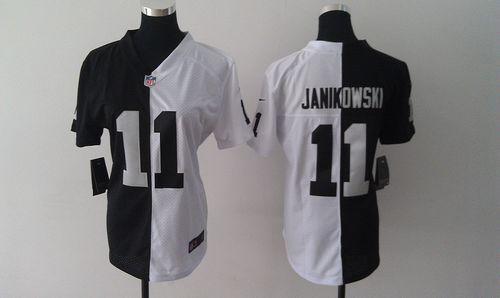  Raiders #11 Sebastian Janikowski Black/White Women's Stitched NFL Elite Split Jersey