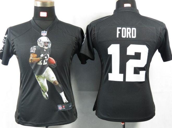  Raiders #12 Jacoby Ford Black Team Color Women's Portrait Fashion NFL Game Jersey