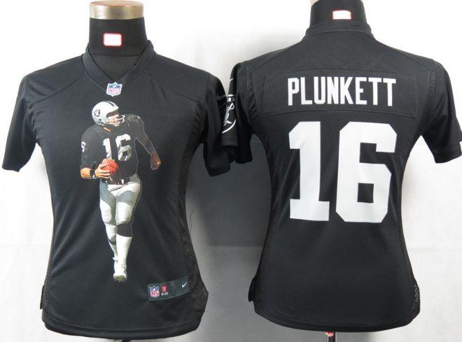  Raiders #16 Jim Plunkett Black Team Color Women's Portrait Fashion NFL Game Jersey