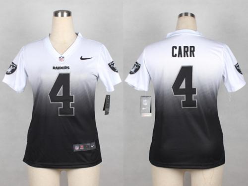  Raiders #4 Derek Carr White/Black Women's Stitched Elite Fadeaway Fashion Jersey