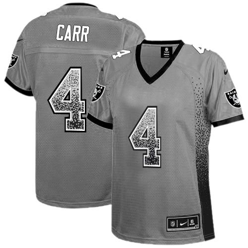  Raiders #4 Derek Carr Grey Women's Stitched NFL Elite Drift Fashion Jersey