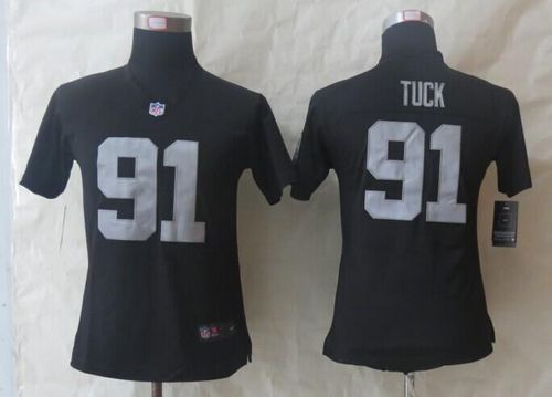  Raiders #91 Justin Tuck Black Team Color Women's Stitched NFL Elite Jersey