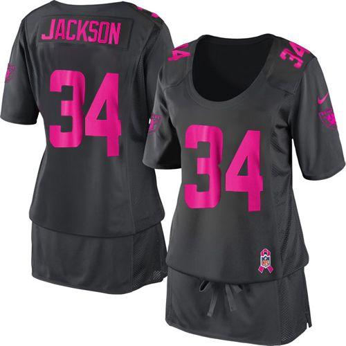  Raiders #34 Bo Jackson Dark Grey Women's Breast Cancer Awareness Stitched NFL Elite Jersey