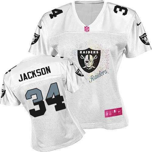  Raiders #34 Bo Jackson White Women's Fem Fan NFL Game Jersey