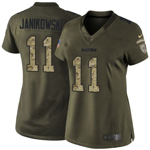  Raiders #11 Sebastian Janikowski Green Women's Stitched NFL Limited Salute to Service Jersey