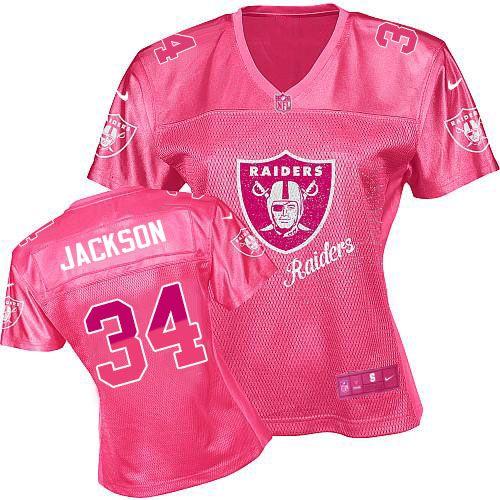  Raiders #34 Bo Jackson Pink Women's Fem Fan NFL Game Jersey