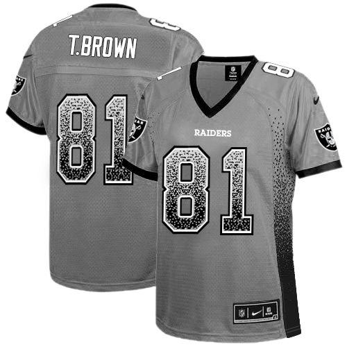  Raiders #81 Tim Brown Grey Women's Stitched NFL Elite Drift Fashion Jersey