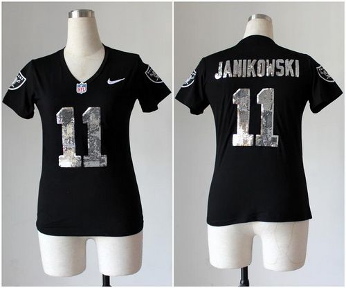  Raiders #11 Sebastian Janikowski Black Team Color Women's Stitched NFL Elite Handwork Sequin Lettering Jersey