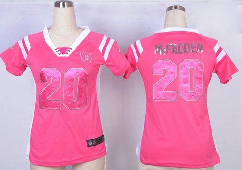  Raiders #20 Darren McFadden Pink Women's Stitched NFL Elite Draft Him Shimmer Jersey
