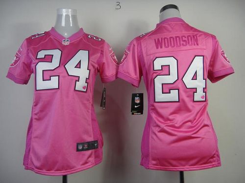 Raiders #24 Charles Woodson Pink New Women's Be Luv'd Stitched NFL Elite Jersey