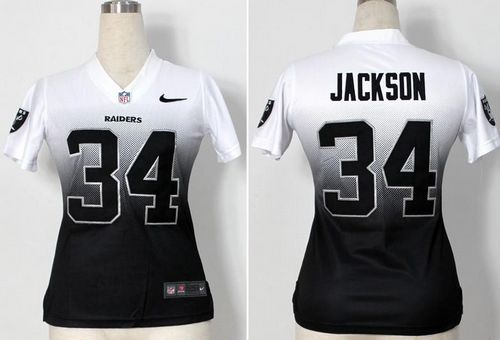  Raiders #34 Bo Jackson White/Black Women's Stitched NFL Elite Fadeaway Fashion Jersey