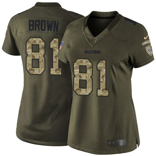  Raiders #81 Tim Brown Green Women's Stitched NFL Limited Salute to Service Jersey